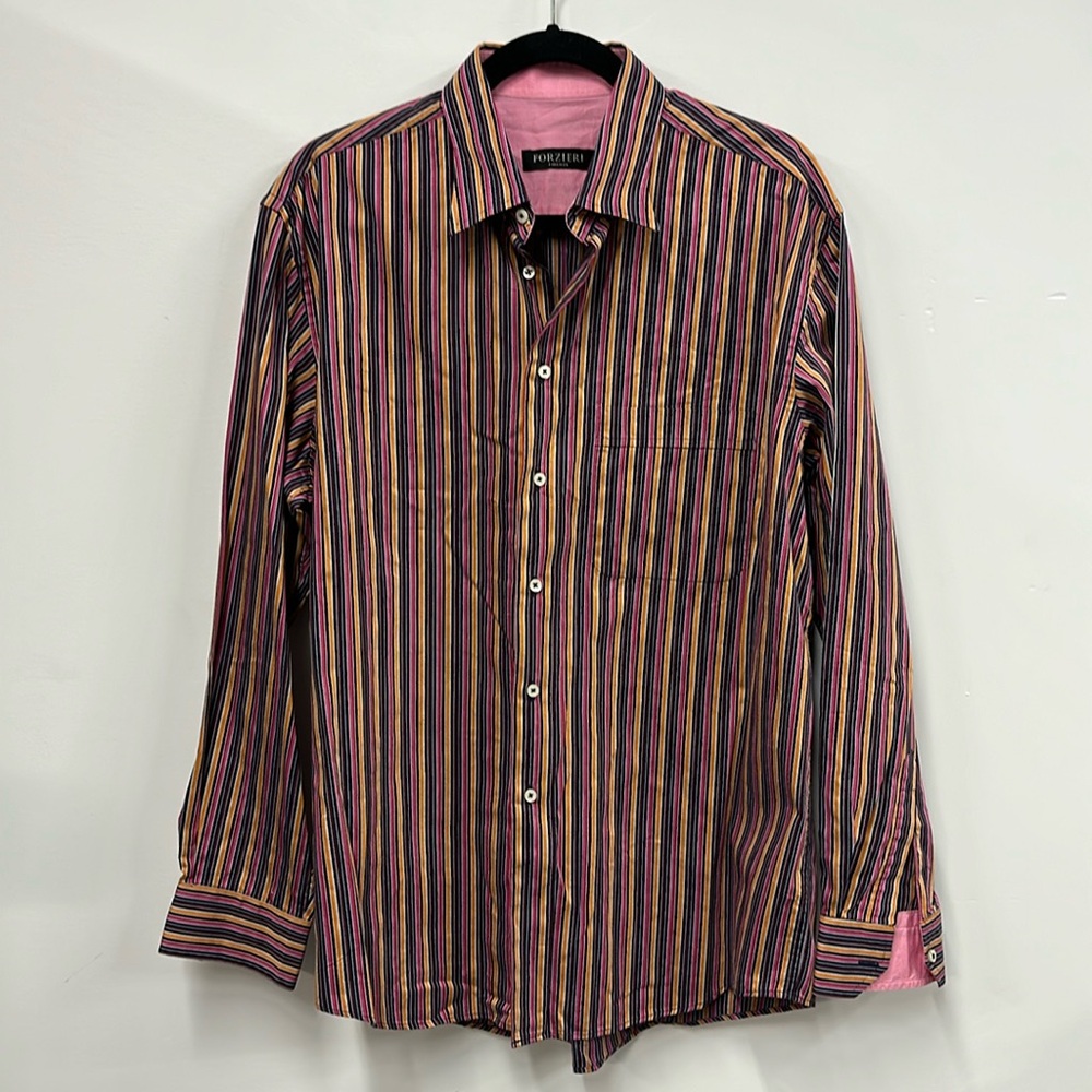 Forzieri stripe pink orange long sleeve button down shirt 17